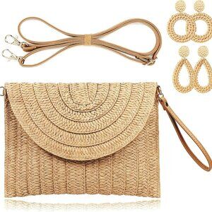 Straw Clutch Handbag Summer Beach Straw Purse for Women woven Envelope Bag